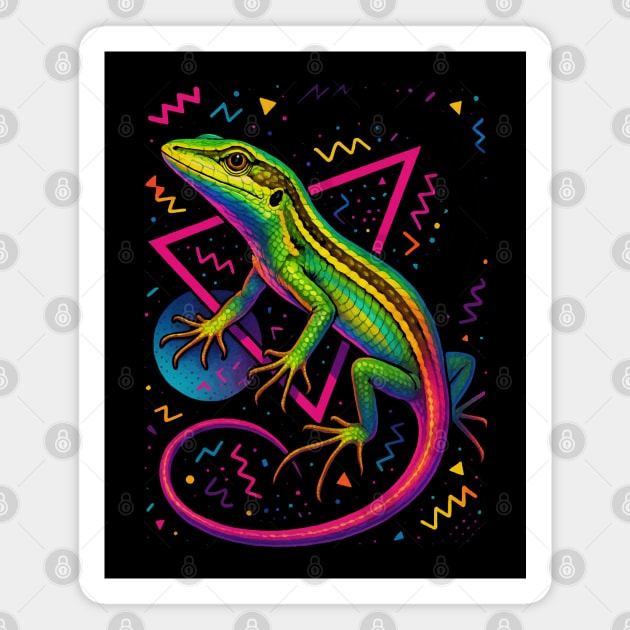 Retro Neon Long Tailed Grass Lizard Magnet by Reptiq's Store